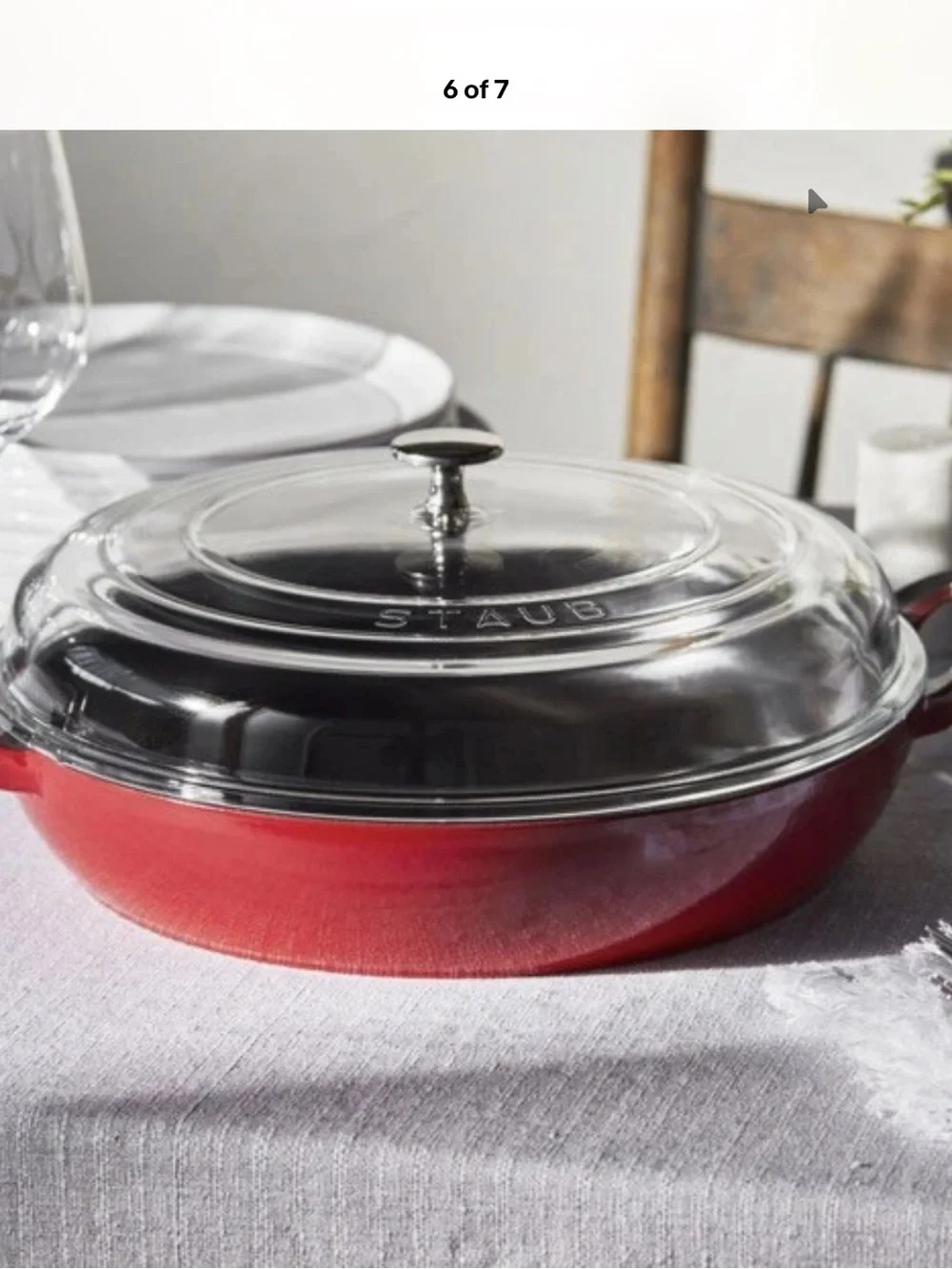 Staub Red Enameled Skillet with Glass Lid - Home Kitchen